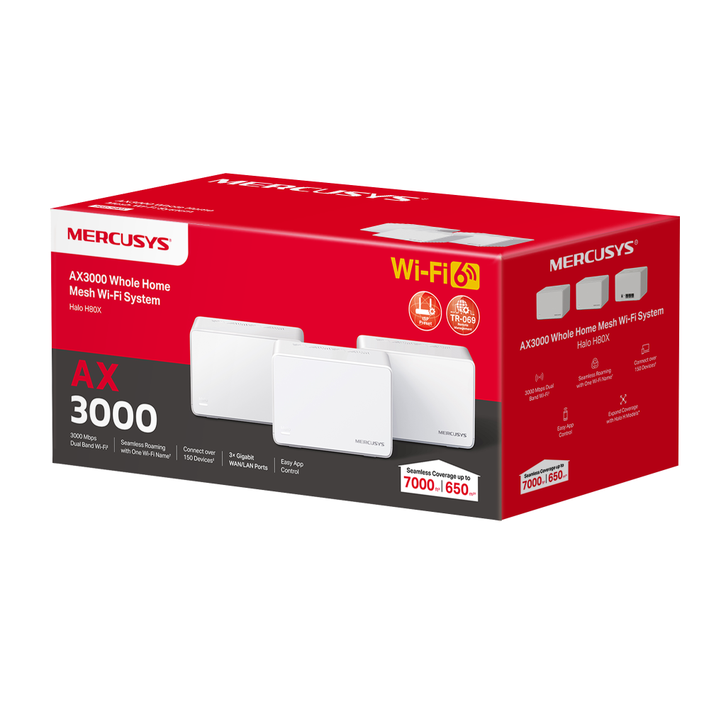 MERCUSYS Halo H80X AX3000 Whole Home Mesh Wi-Fi 6 System | Seamless Coverage up to 7,000 ft² – 3-Pack