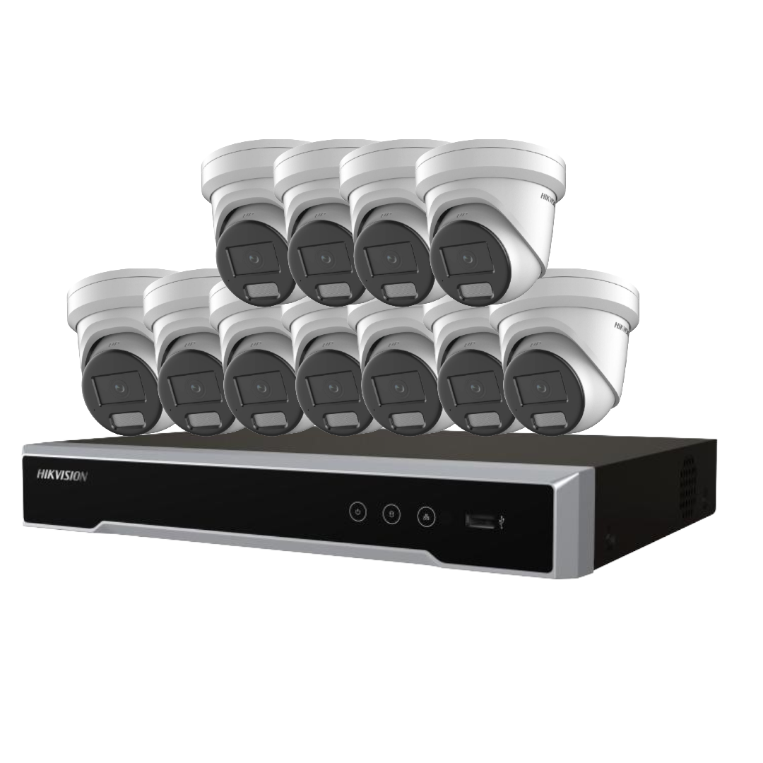 Hikvision 16x 6MP Darkfighter AcuSense Turret Camera Kit with 16-Channel 8K PoE NVR | DS‑2CD2366G2H‑I(U) + DS‑7616NI‑M2/16P with optional HDD