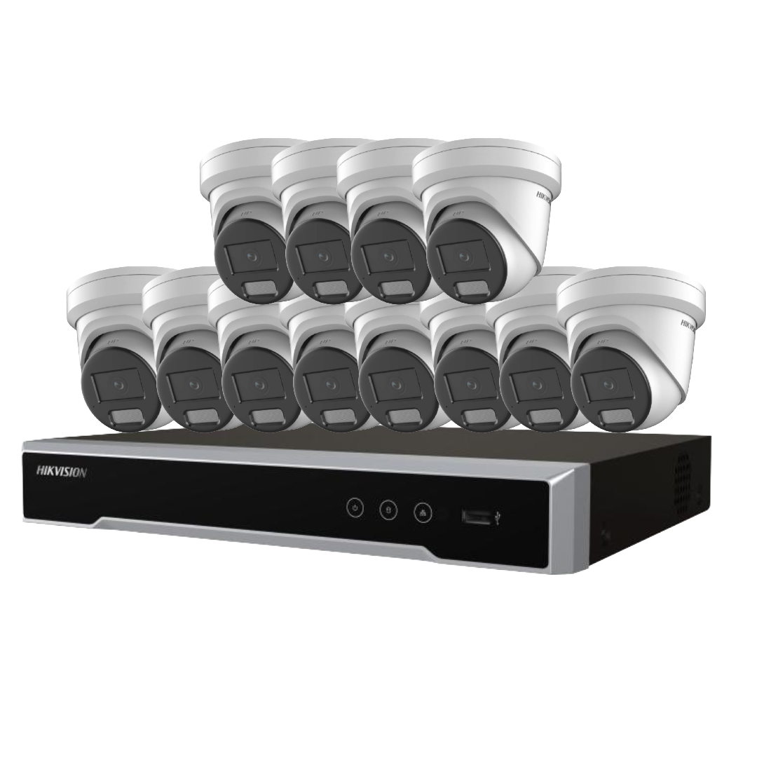 Hikvision 16x 6MP Darkfighter AcuSense Turret Camera Kit with 16-Channel 8K PoE NVR | DS‑2CD2366G2H‑I(U) + DS‑7616NI‑M2/16P with optional HDD