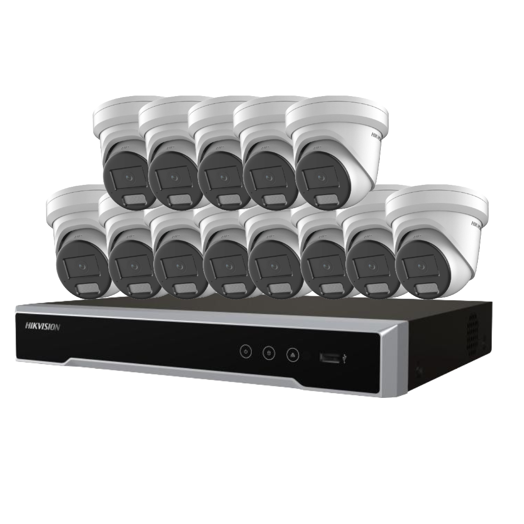 Hikvision 16x 6MP Darkfighter AcuSense Turret Camera Kit with 16-Channel 8K PoE NVR | DS‑2CD2366G2H‑I(U) + DS‑7616NI‑M2/16P with optional HDD