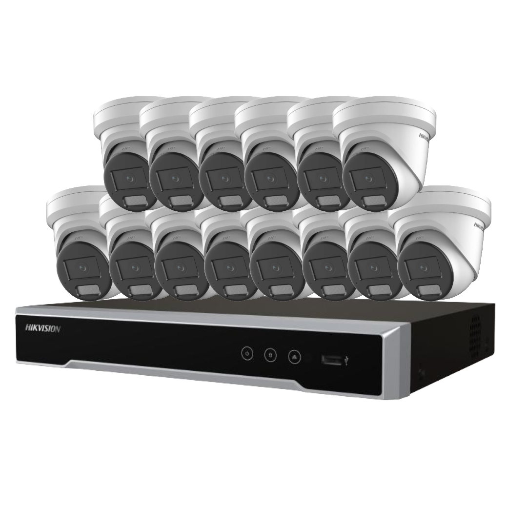 Hikvision 16x 6MP Darkfighter AcuSense Turret Camera Kit with 16-Channel 8K PoE NVR | DS‑2CD2366G2H‑I(U) + DS‑7616NI‑M2/16P with optional HDD