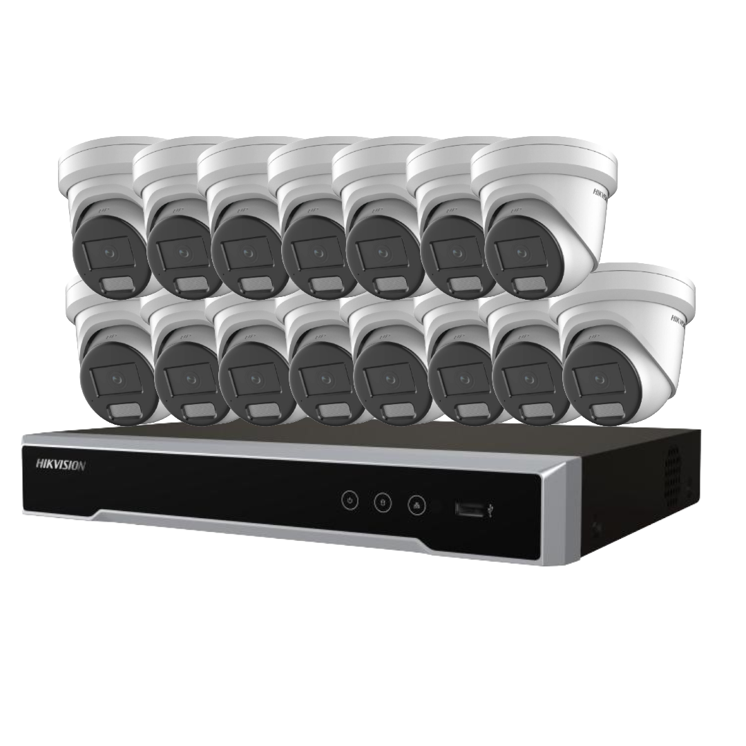 Hikvision 16x 6MP Darkfighter AcuSense Turret Camera Kit with 16-Channel 8K PoE NVR | DS‑2CD2366G2H‑I(U) + DS‑7616NI‑M2/16P with optional HDD