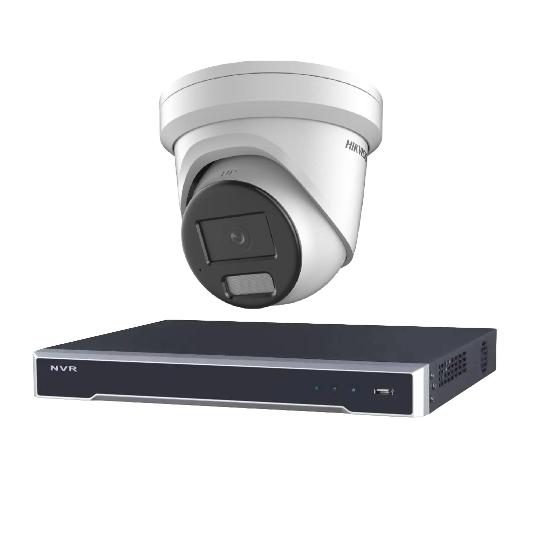 Hikvision 4-channel 8MP AcuSense CCTV kit with 8K NVR and up to 4 turret cameras with PoE and AI analytics.