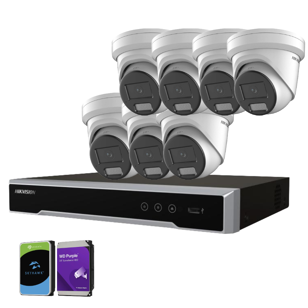 Hikvision 6MP Darkfighter AcuSense PoE upto 8 Camera Security CCTV Kit + 8‑Channel PoE NVR (DS‑2CD2366G2H‑I(U) + DS‑7608NI‑M2/8P) with Optional HDD