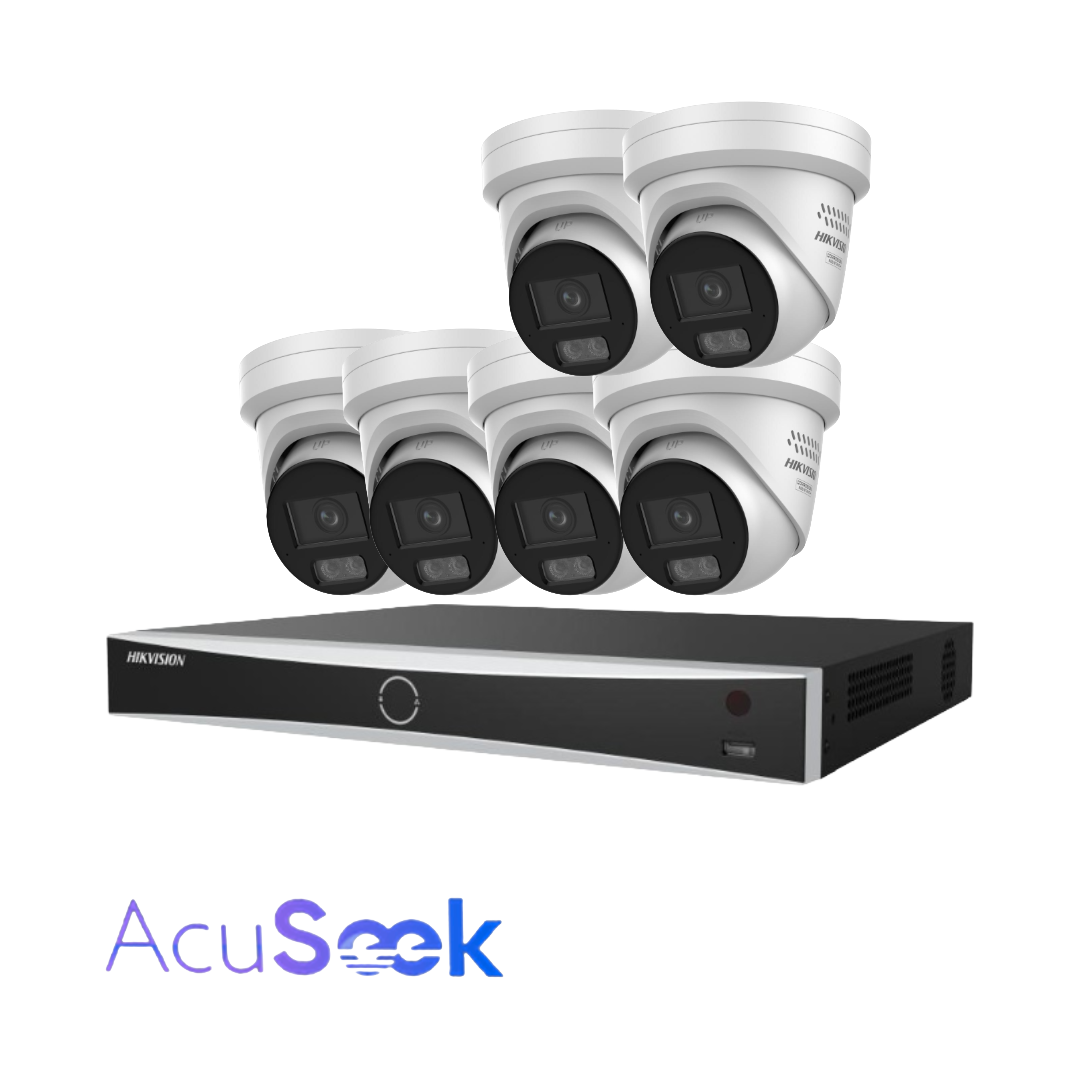 Hikvision AcuSeek 8‑Channel Security Kit Upto x8 6MP DS‑2CD2367G3‑LIS2UY/S(L)(RB) ColorVu Cameras + 8‑Port VPRO Series NVR (HIK‑7608PVPRO) – AcuSearch & AcuSeek AI Analytics, PoE, Optional HDD