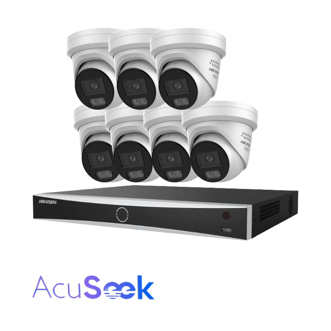 Hikvision AcuSeek 8‑Channel Security Kit Upto x8 6MP DS‑2CD2367G3‑LIS2UY/S(L)(RB) ColorVu Cameras + 8‑Port VPRO Series NVR (HIK‑7608PVPRO) – AcuSearch & AcuSeek AI Analytics, PoE, Optional HDD
