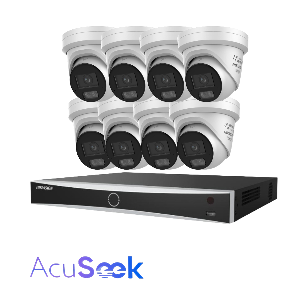 Hikvision AcuSeek 8‑Channel Security Kit Upto x8 6MP DS‑2CD2367G3‑LIS2UY/S(L)(RB) ColorVu Cameras + 8‑Port VPRO Series NVR (HIK‑7608PVPRO) – AcuSearch & AcuSeek AI Analytics, PoE, Optional HDD