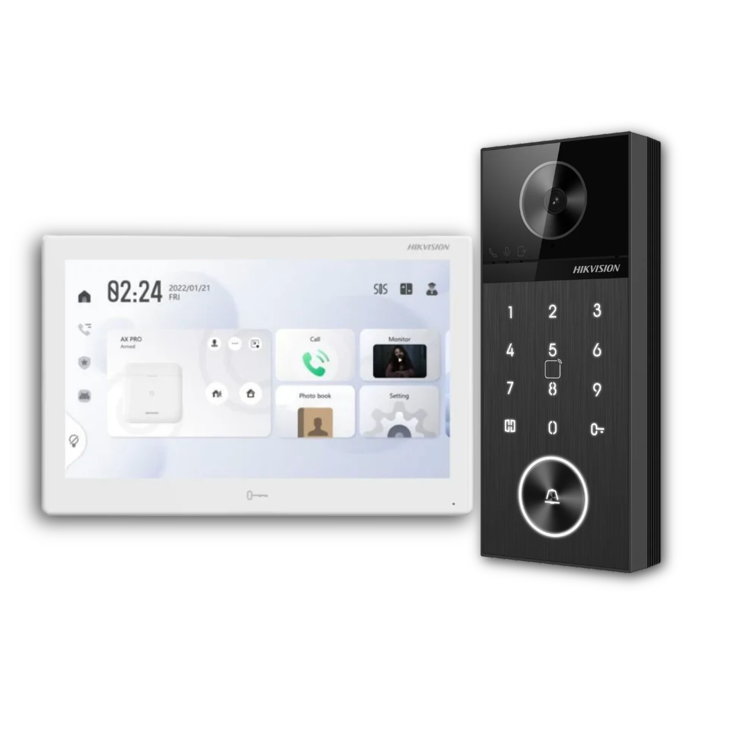Hikvision DS-KH9510-WTE1(B) + DS-KV6124-WBE1 IP Video Intercom Kit – Smart Touchscreen Indoor Station with Villa Door Station (Intercom Kit)