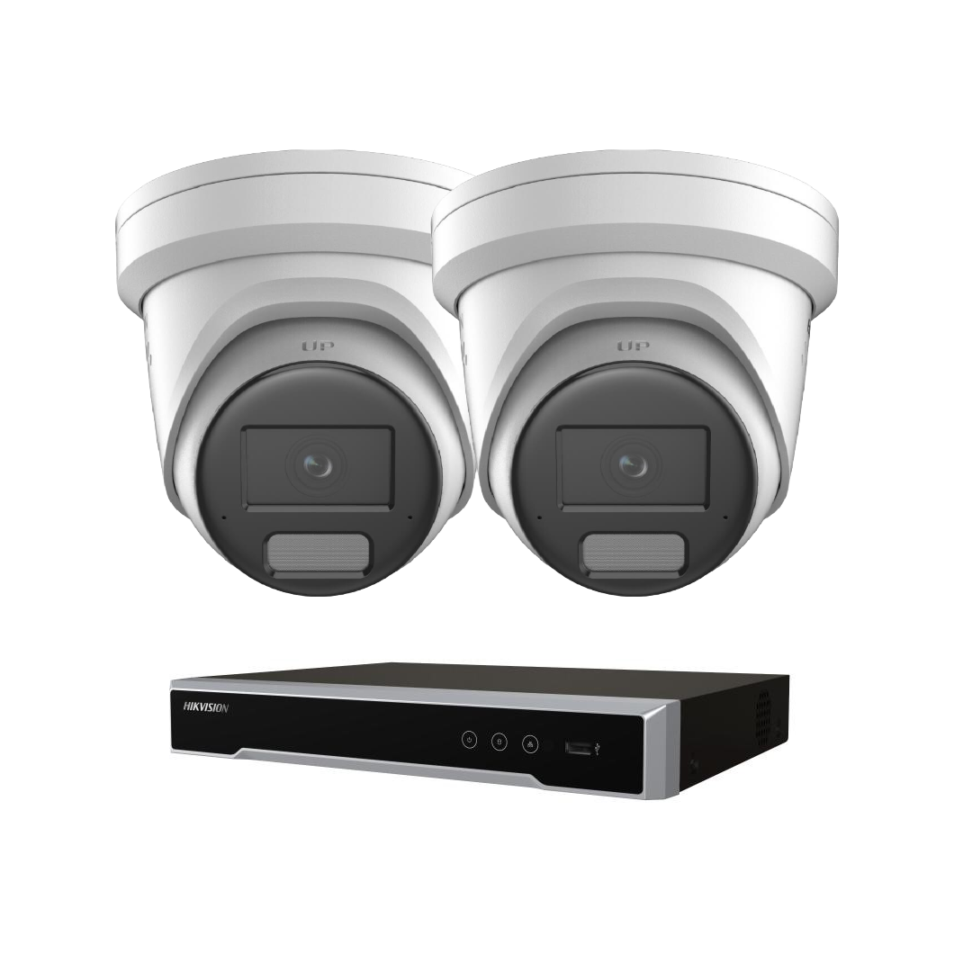 Hikvision Up to 4 Camera 6MP AcuSense LiveGuard CCTV Kit – DS-2CD2366G2H-IS2U/SL 2.8mm Turret Cameras + DS-7604NI-M1/4P 4 Channel PoE NVR, H.265+, IP67, HDMI/VGA, Optional HDD - CCTV Importers
