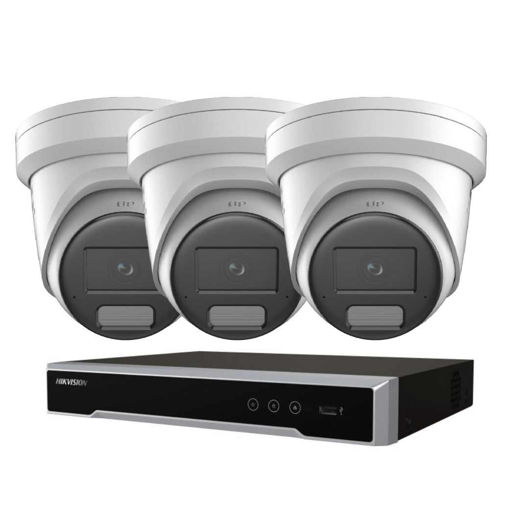 Hikvision Up to 4 Camera 6MP AcuSense LiveGuard CCTV Kit – DS-2CD2366G2H-IS2U/SL 2.8mm Turret Cameras + DS-7604NI-M1/4P 4 Channel PoE NVR, H.265+, IP67, HDMI/VGA, Optional HDD - CCTV Importers