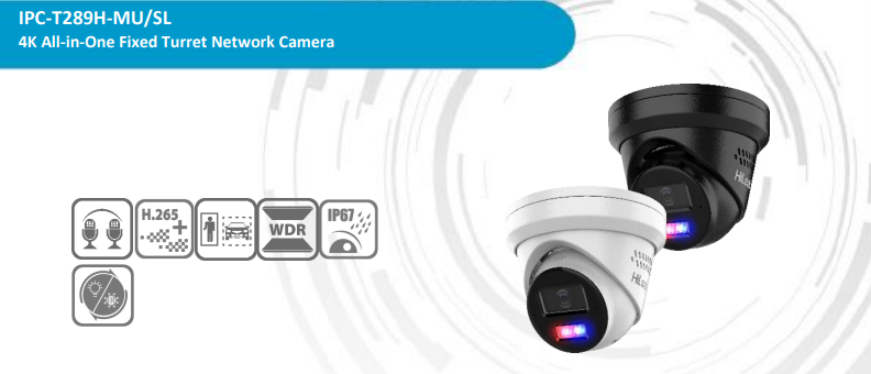 HiLook IPC-T289H-MU/SL 4K All-in-One Fixed Turret Network Camera – Advanced 8MP Surveillance with Smart Hybrid Light and Audio Alarm