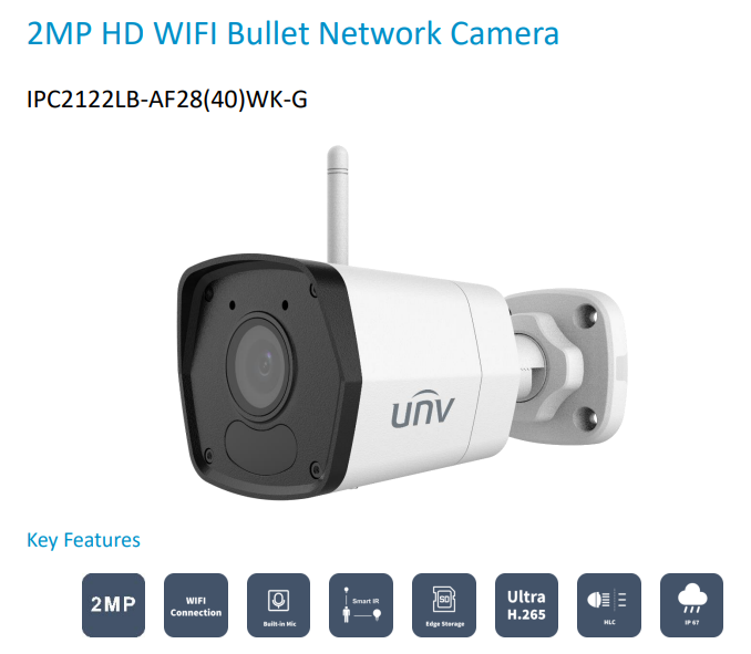 UNIVIEW EASY SERIES 2MP/1080P Wireless Bullet IP Camera – IPC2122LB-AF40WK-G