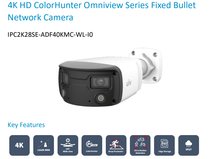 Uniview PRIME-III Series 180° People Count IP Camera with Dual Lenses CCTV – IPC2K28SE-ADF40KMC-WL-I0