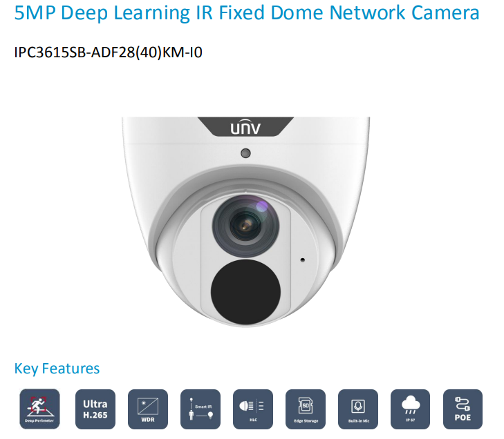 Uniview PRIME-I Series 5MP IP Camera (White) - AI Powered with Light Hunter IR IPC3615SB-ADF28KM-I0