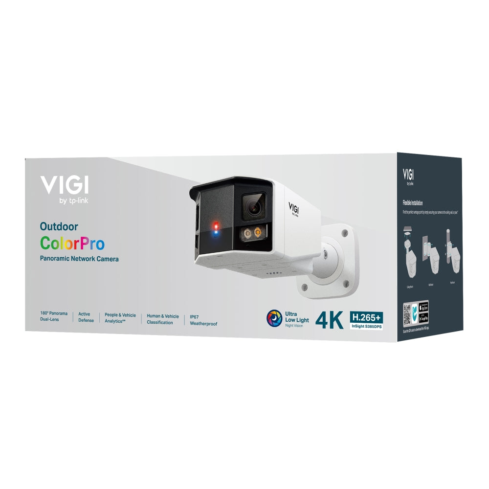 TP‑Link VIGI InSight S385DPS Outdoor 180° Dual‑Lens Panoramic PoE Security Camera — IP67 Weatherproof, Human & Vehicle Analytics, Night Vision, Active Defence, ColorPro