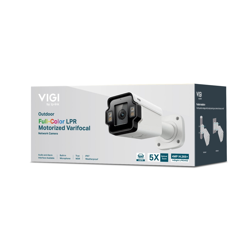 TP-Link VIGI InSight LPR345Z 4MP Outdoor License Plate Recognition (LPR/ ANPR ) Bullet IP Network Camera | 5X Motorised Optical Zoom | Full-Colour Night Vision | IP67 IK10 | PoE | Barrier Gate Control