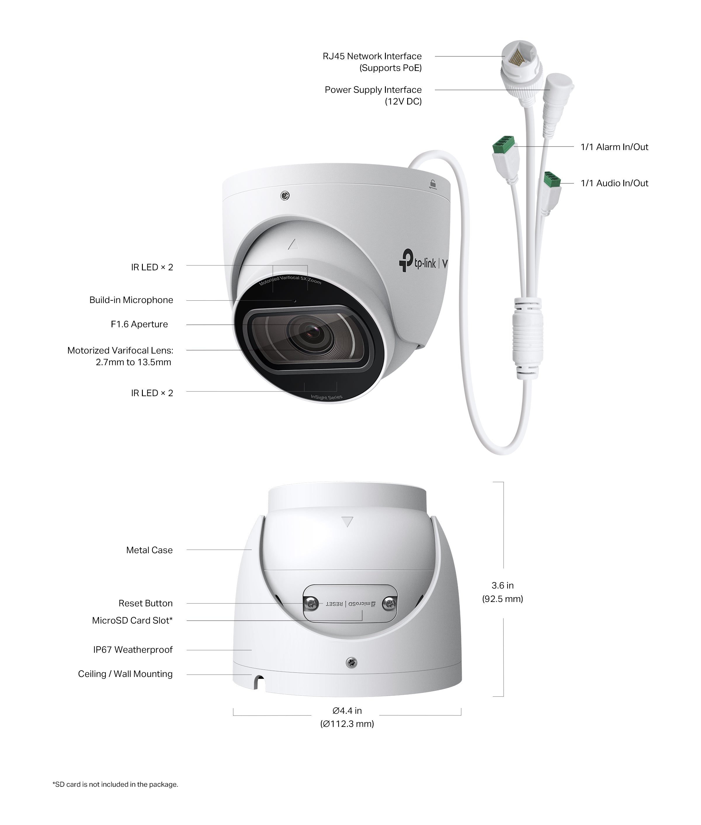 TP-Link VIGI InSight S445ZI 4MP IR motorized turret network camera with 5X zoom, IR night vision, IP67 weatherproof, PoE.