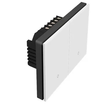 KONEC K118 Zigbee 2 Gang Smart Light Switch – Brushed Metal Black/ Glass White, Large NDIS-Approved Buttons, Blue LED – KGD-K118-2G-ALU-BL-Z
