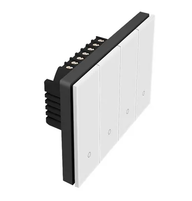KONEC K118 Zigbee 4 Gang Smart Light Switch – Brushed Metal Black / Glass White, Large NDIS-Approved Buttons, Blue LED – KGD-K118-4G-ALU-BL-Z