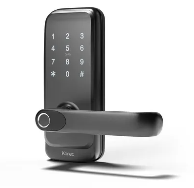 KONEC KLI-H15B-YB-AP H15B Zigbee Smart Lock – Fire Rated, Black Aluminium Alloy, Fingerprint, PIN, Access Fob, App Control, Key Override, IP55