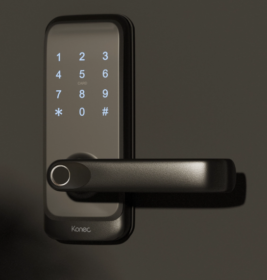 KONEC KLI-H15B-YB-AP H15B Zigbee Smart Lock – Fire Rated, Black Aluminium Alloy, Fingerprint, PIN, Access Fob, App Control, Key Override, IP55