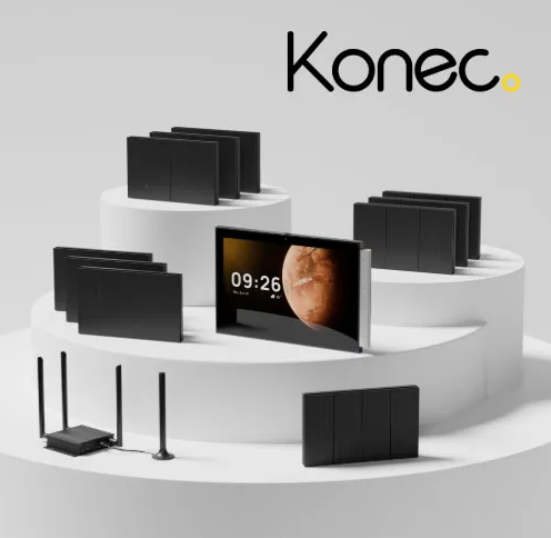 KONEC Control Hub Kit Black – 10× Brushed Metal Smart Wall Switches, Smart Gateway & Central Touch Control Panel