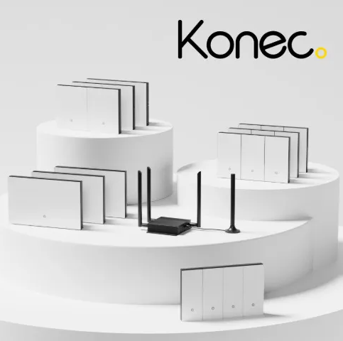 KONEC Core Kit Black – 10x Brushed Metal Black / Glass White Smart Wall Switches & Smart Gateway – KONEC-CORE-KIT-BL
