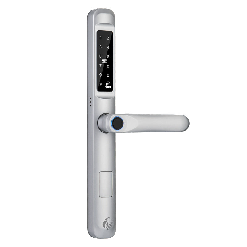 LIONHEAD Essex Digital Entrance Lock – Smart Silver Door Lock with Fingerprint, PIN Code, Bluetooth, and Wi-Fi (via Gateway) Access, Featuring Manual Key Override SKU :LHL-SA5-S-ESSEX