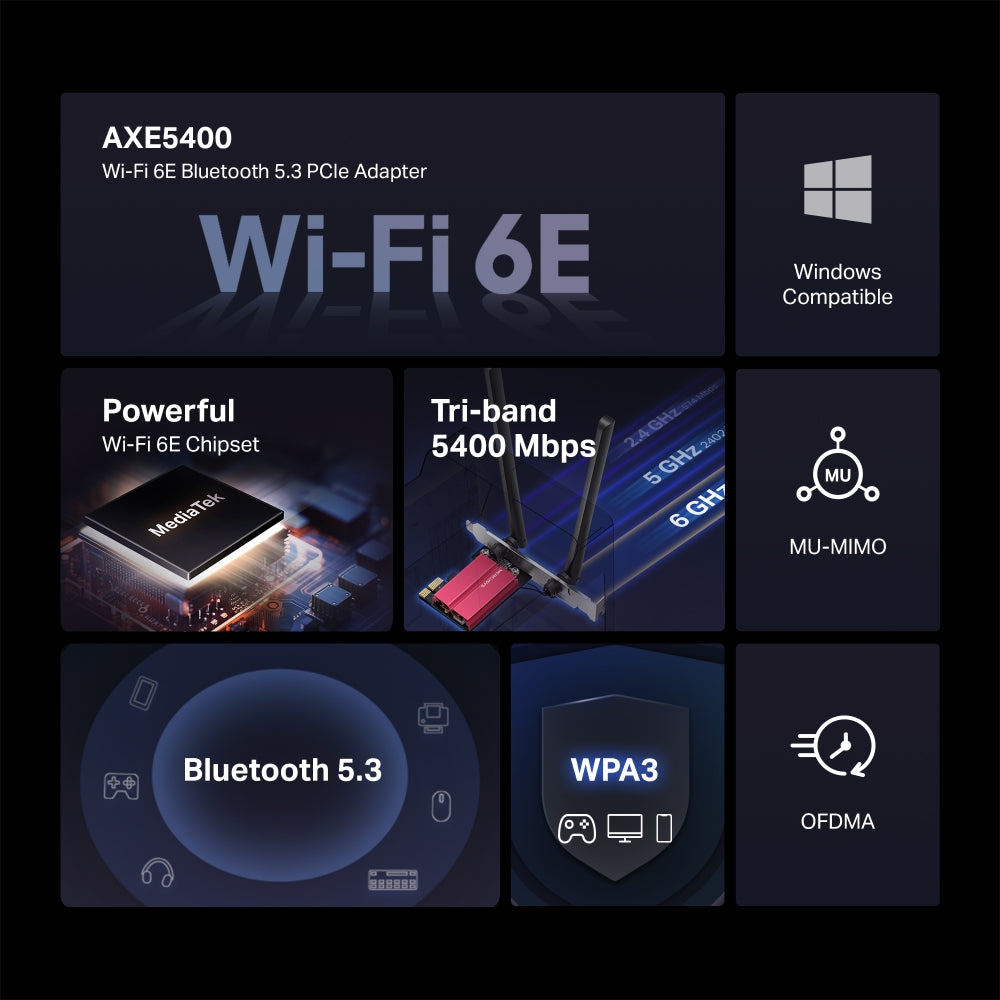 MA86XE | AXE5400 Tri-Band Wi-Fi 6E & Bluetooth 5.3 PCIe Adapter | MERCUSYS