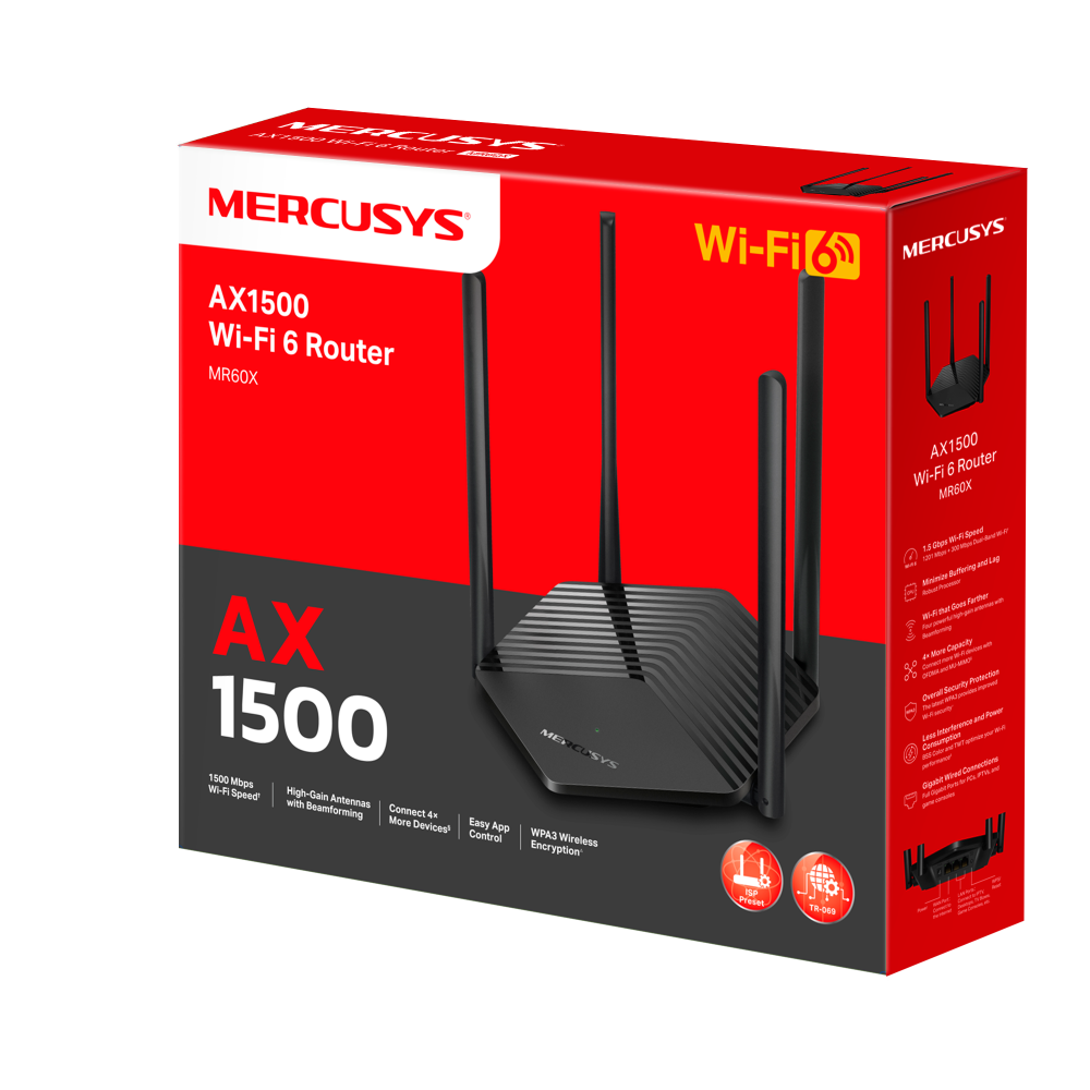 MERCUSYS MR60X AX1500 Dual-Band WiFi 6 Router | 1.5 Gbps Speed, Gigabit Ports, WPA3 Security, OFDMA, MU-MIMO