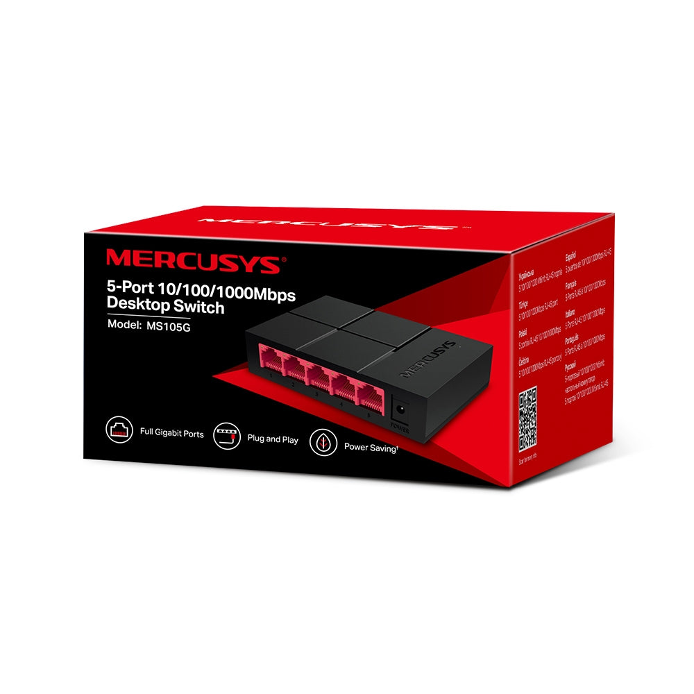 MERCUSYS MS105G | 5-Port Gigabit Desktop Switch | High-Speed, Energy-Efficient, Compact