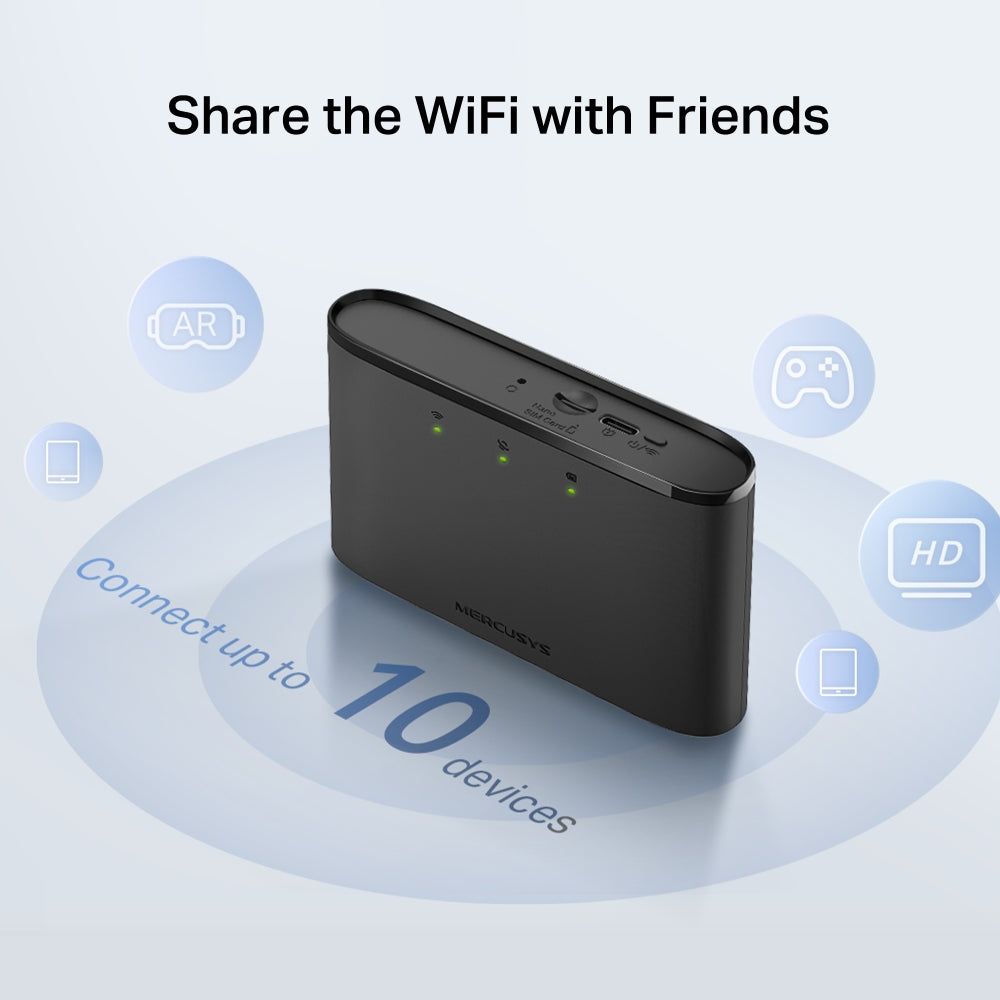 MT110 | 4G LTE Mobile Wi-Fi | 150 Mbps | Battery Powered | Up to 10 Devices | MERCUSYS