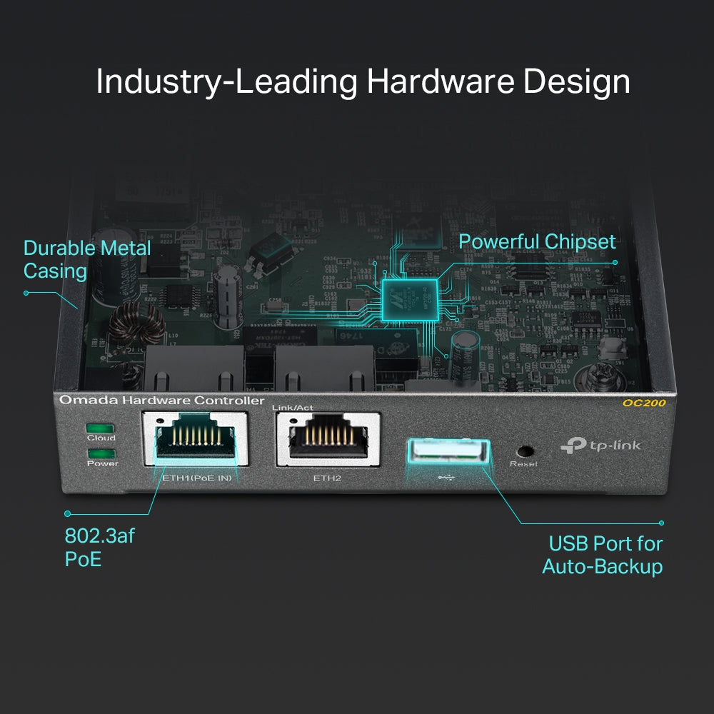 TP-Link OC200 Omada Hardware Controller | Centralized Cloud & Local Network Management for Up to 100 Devices | PoE Powered | Intelligent Monitoring | SKU: OC200