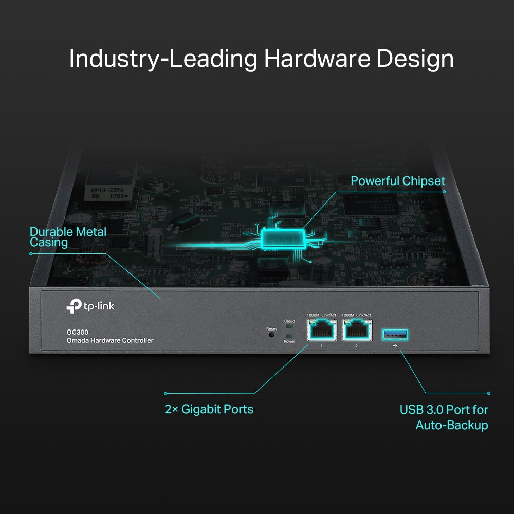 TP-Link OC300 Omada Hardware Controller – Centralized SDN Management for Up to 500 APs, Multi-Site Control, Cloud Access, USB Backup, Gigabit Ports | SKU: OC300