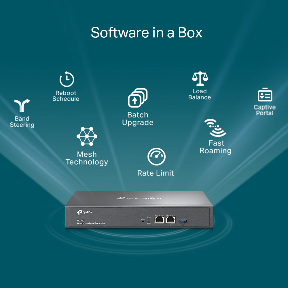 TP-Link OC300 Omada Hardware Controller – Centralized SDN Management for Up to 500 APs, Multi-Site Control, Cloud Access, USB Backup, Gigabit Ports | SKU: OC300
