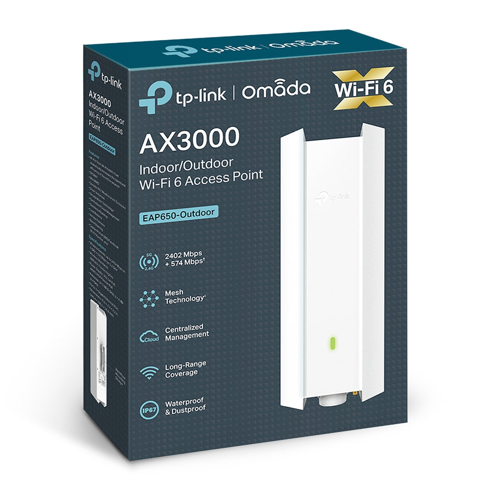TP-Link Omada EAP650-Outdoor AX3000 WiFi 6 Outdoor Access Point | IP68 Weatherproof | Gigabit PoE+ | Omada SDN | Mesh | Seamless Roaming