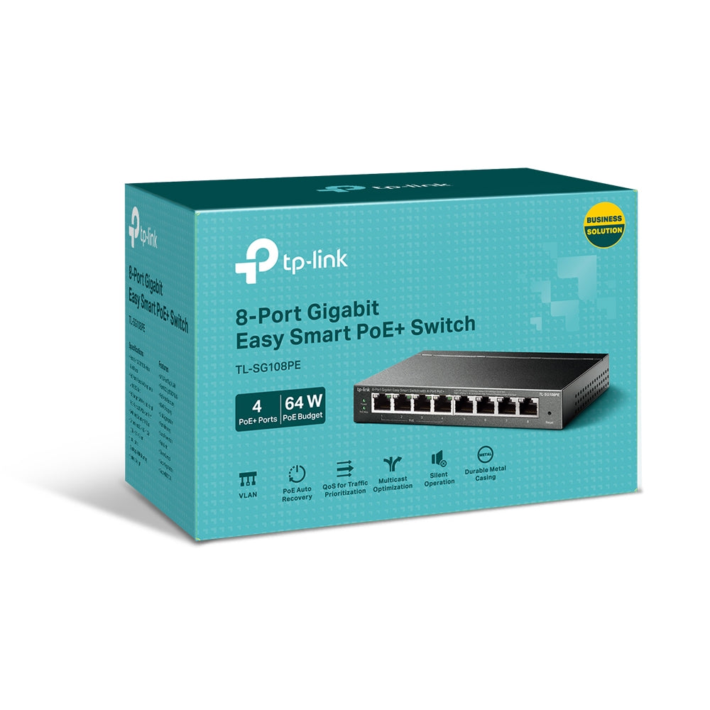 TP-Link TL-SG108PE 8-Port Gigabit Easy Smart Switch with 4-Port PoE+ | Fanless, 64W PoE Budget, VLAN & Web Management