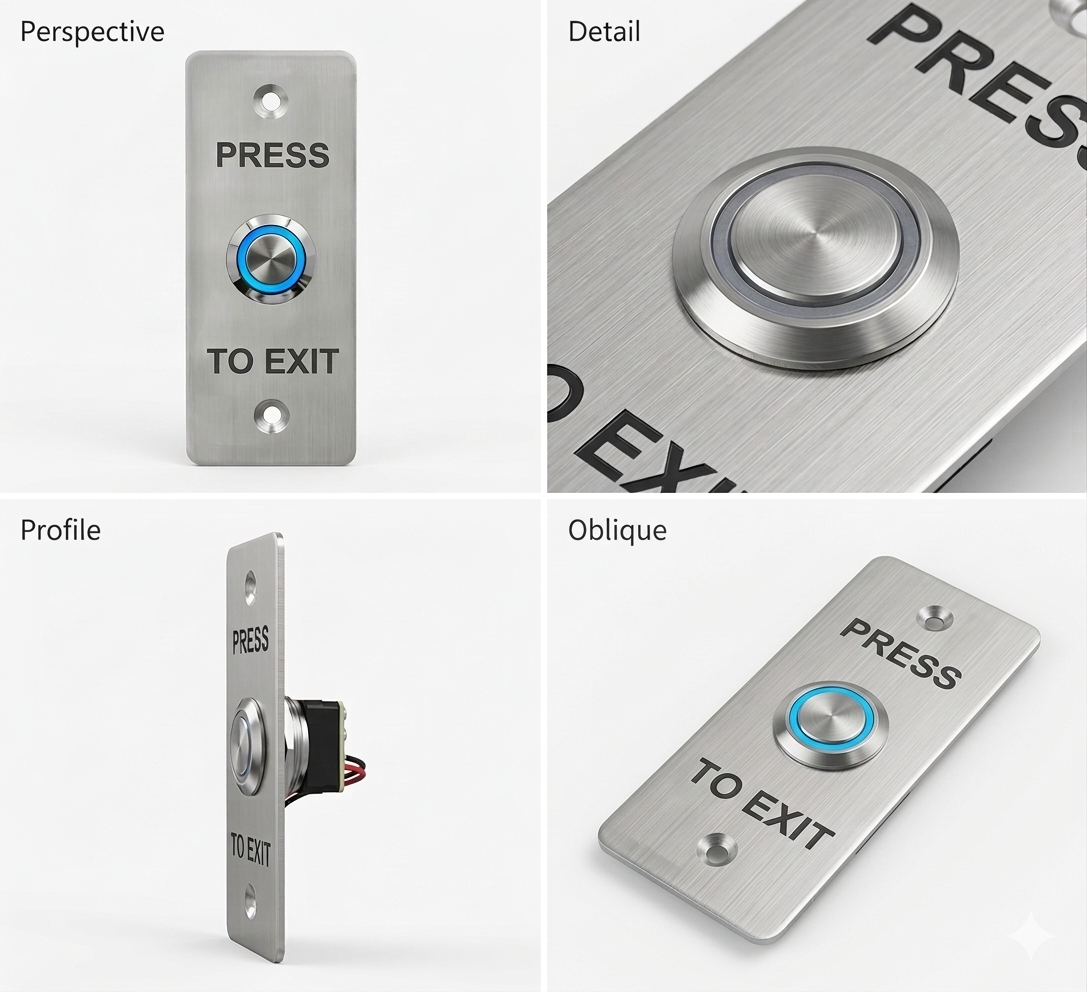 Press to Exit Switch Plate Wall Architrave Stainless Steel Blue LED Push Button (35x90mm) – Access Control Exit Button | NO/NC/COM | 12V DC | AW100000