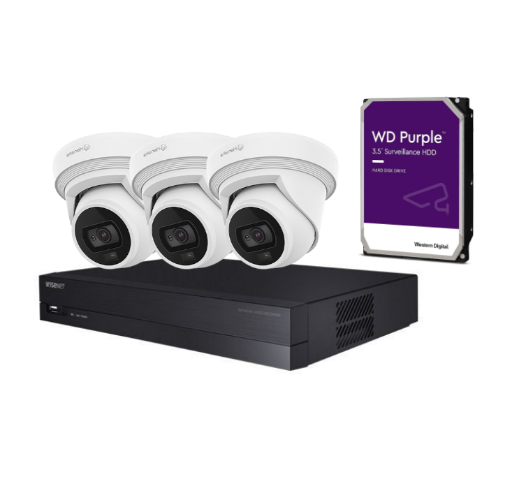 Hanwha Wisenet upto x4 8MP Q-Core Cameras kit with 4 channel NVR with HDD QNE-C9013RL