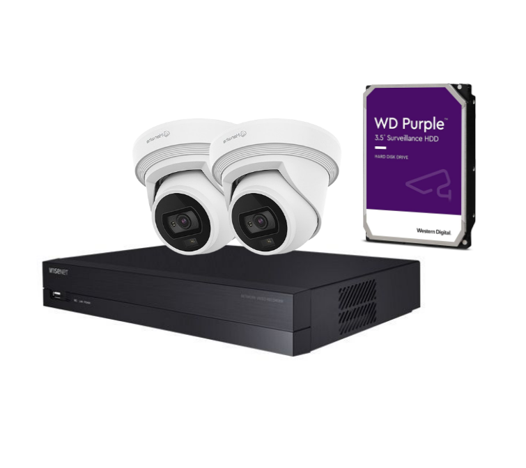 Hanwha Wisenet upto x4 8MP Q-Core Cameras kit with 4 channel NVR with HDD QNE-C9013RL