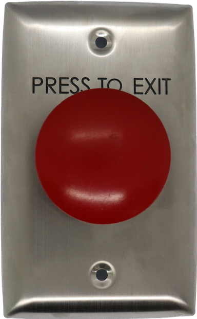 SMART Push Button Red Dome Head on Curved Standard Stainless Steel Plate with "Press to Exit" Engraved (Single Pole/Double Throw Momentary)