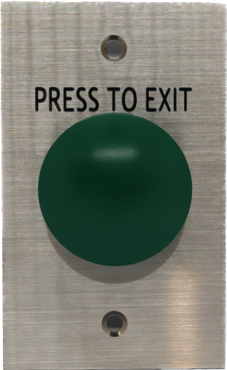 Product Description: SMART Push Button – Green Dome Head with "PRESS TO EXIT" Engraving on Stainless Steel Plate (SPDT, Momentary)