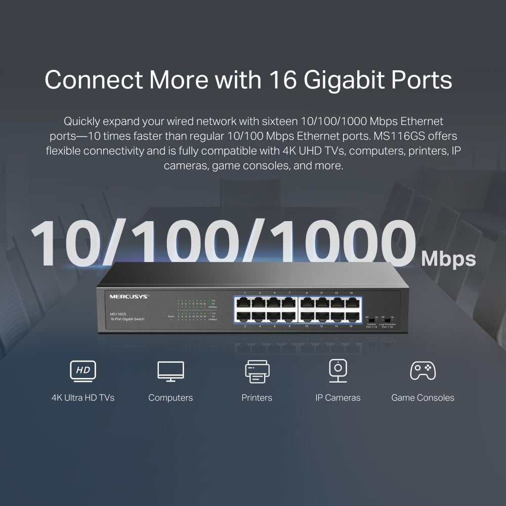 MS116GS | 16-Port Gigabit Desktop/Rackmount Switch | MERCUSYS