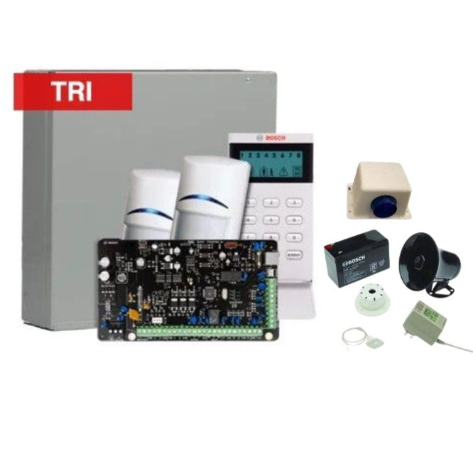 BOSCH Solution 2000 Tritech Alarm kit with ICP-SOL2-P panel, IUI-SOL-ICON LCD keypad, 2x ISC-BDL2-WP12G Tritech detectors + Siren kit