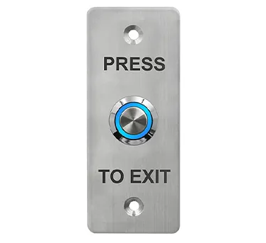 Press to Exit Switch plate Wall Architrave Stainless steel Blue illuminated push button, Plate 35mm x 90mm