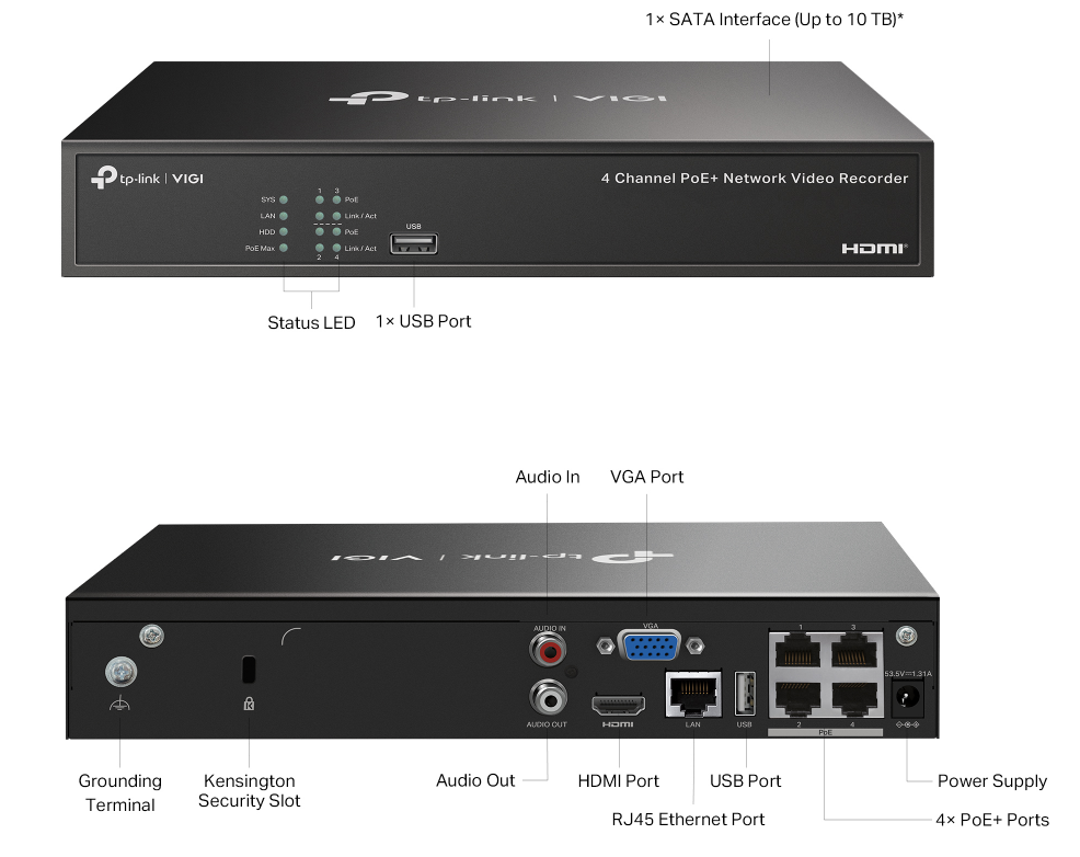 TP-Link VIGI NVR1004H-4P 4-Channel PoE+ Network Video Recorder