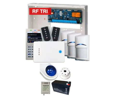 BOSCH Solution 6000 Wireless Alarm Kit with CC610PB panel, CP736B Smart Prox LCD keypad, 3x RFDL-11 wireless Tritech detectors, 1x RF120 LAN receiver, 2x RF110 transmitters and Siren kit