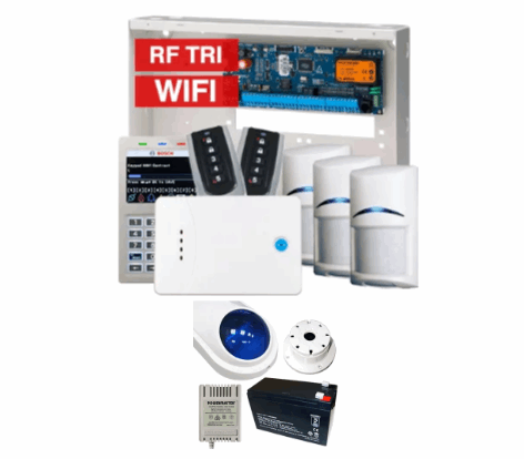 BOSCH Solution 6000 Wireless Alarm Kit with CC610PB panel, CP737B Wifi Prox LCD keypad, 3x RFDL-11 wireless TriTech detectors, 1x RF120 LAN receiver, 2x RF110 transmitters and Siren KIT