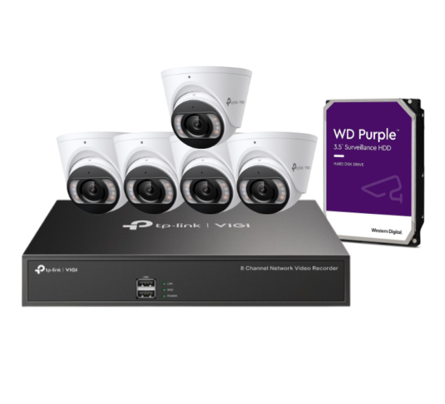 TP-Link UP TO-8-Camera 4MP CCTV Kit with VIGI C445 AI Turret Cameras + 8-Channel PoE NVR with HDD – Complete Smart Surveillance Solution