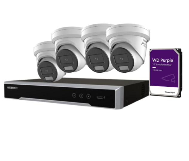 NEW* Hikvision 4x Camera 6MP kit 4-Channel M Series NVR with HDD. DS-2CD2367G2H-LI(U), 7604NI-M1-4P